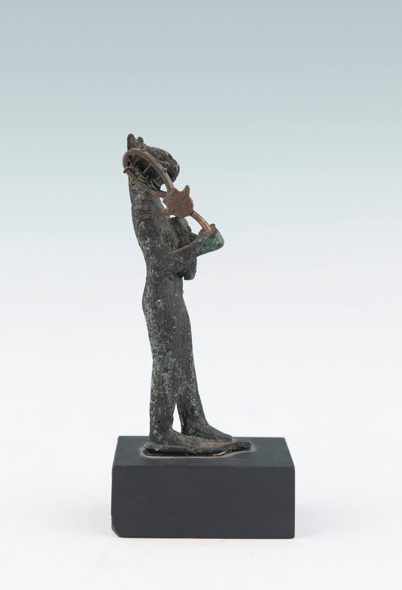 Votive Statue of the Goddess Bastet with Modern Sistrum and Basket