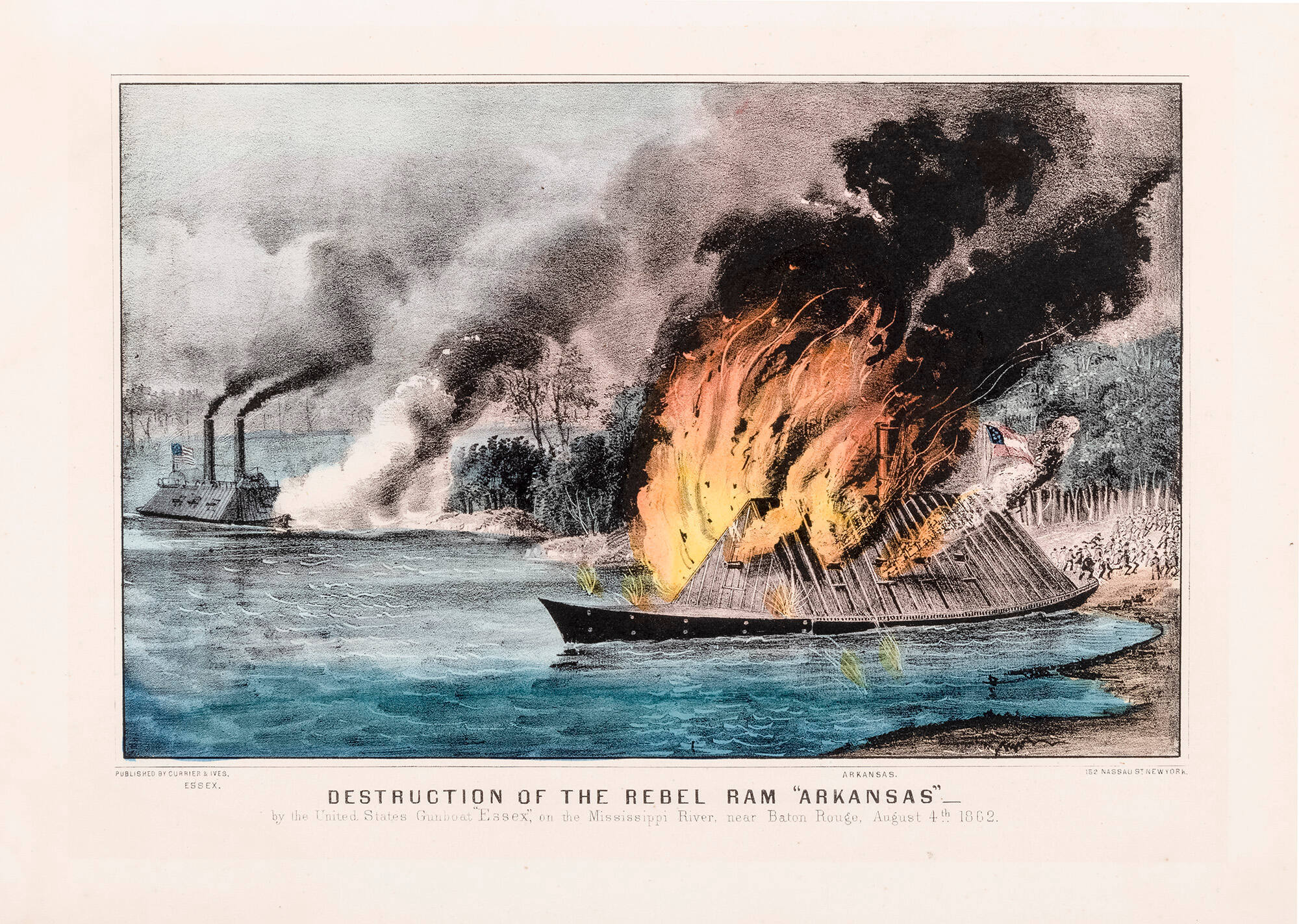 Destruction of the Rebel Ram "Arkansas": By the United States Gunboat "Essex", on the Mississippi River, Near Baton Rouge, August 4th 1862