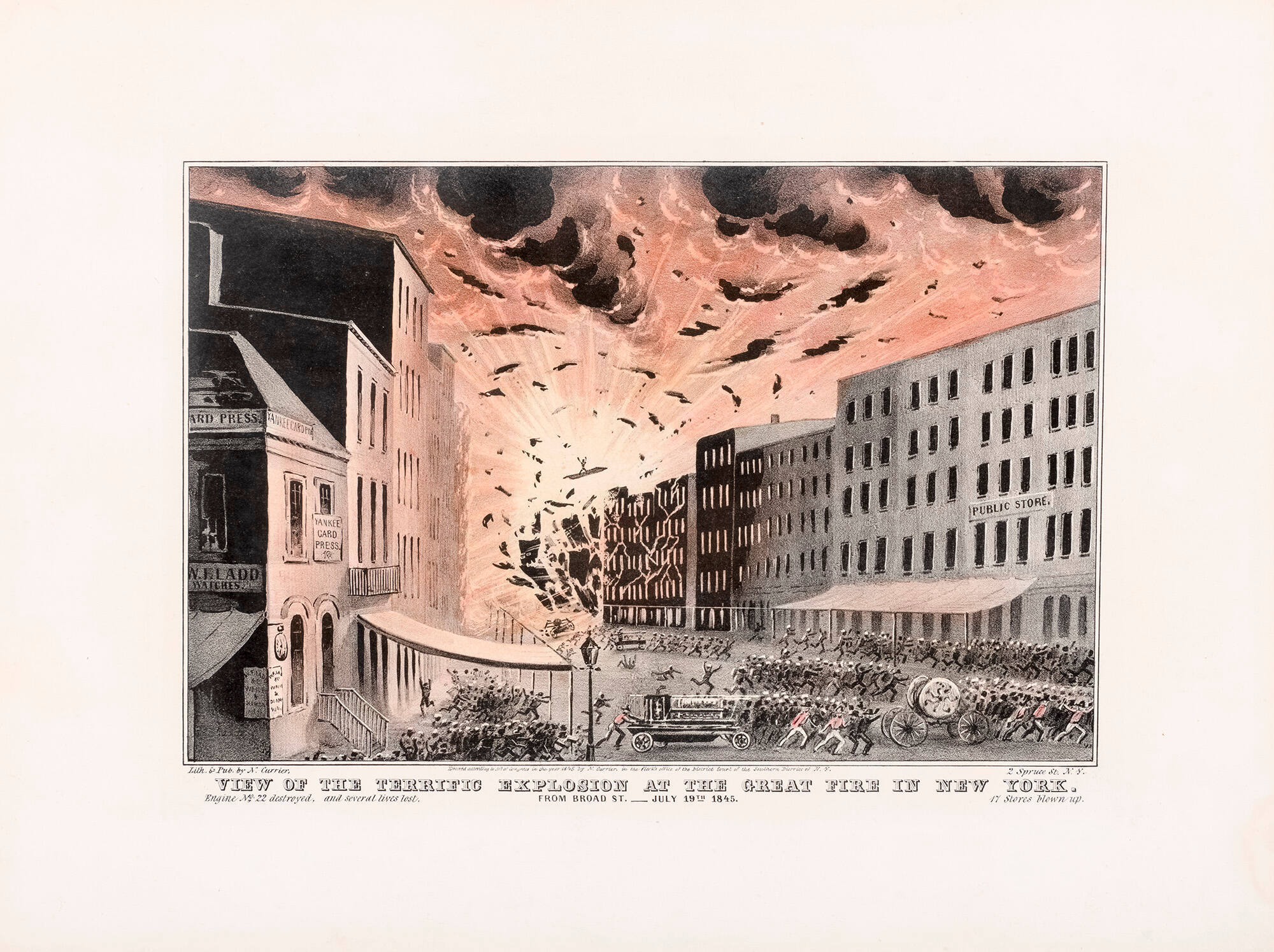View of the Terrific Explosion at the Great Fire in New York: From Broad St. _ July 19th 1845