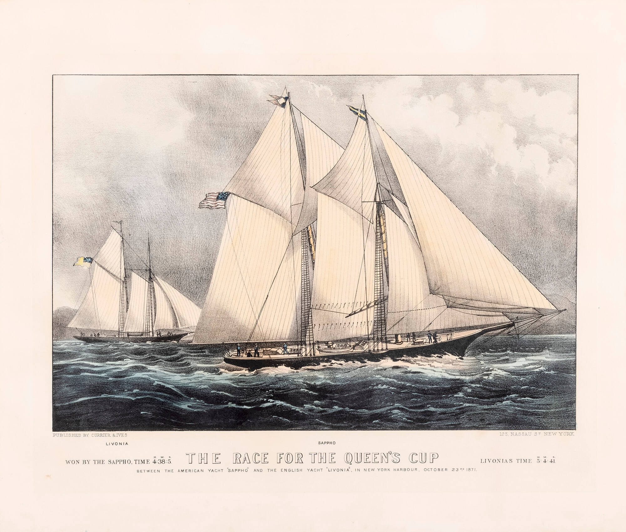The Race for the Queen's Cup: Between the American Yacht "Sappho" and the English Yacht "Livonia", In New York Harbour, October 23rd 1871
