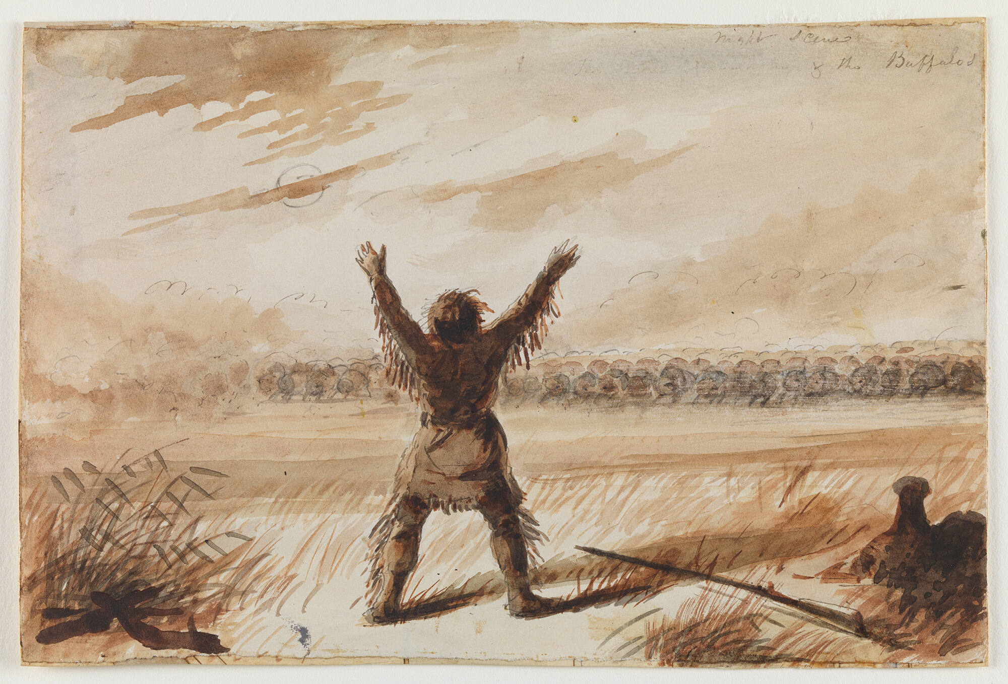 Trapper Disturbed in his Rest by a Herd of Buffalo