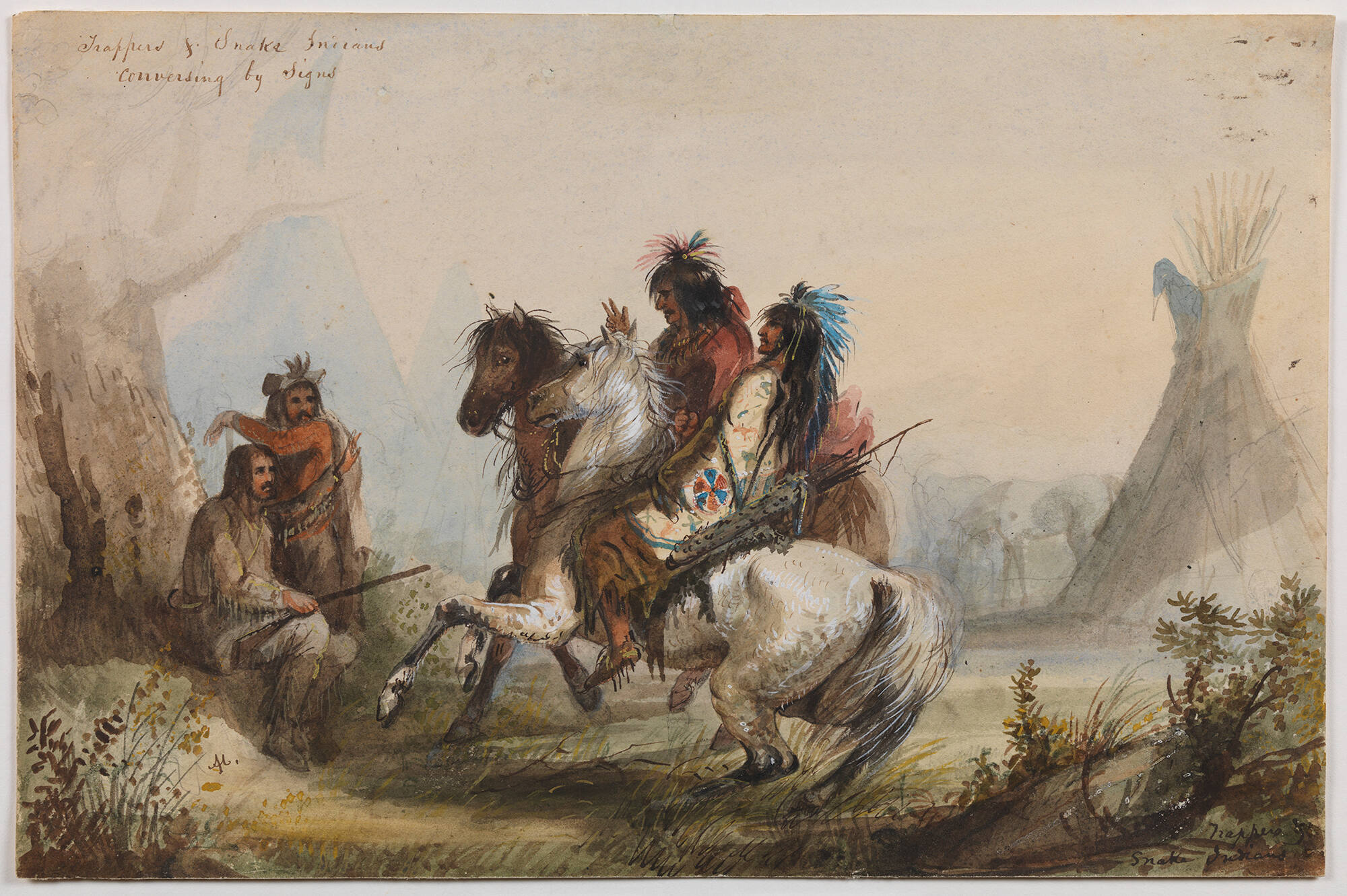 Trapper and Snake Indians Conversing by Signs