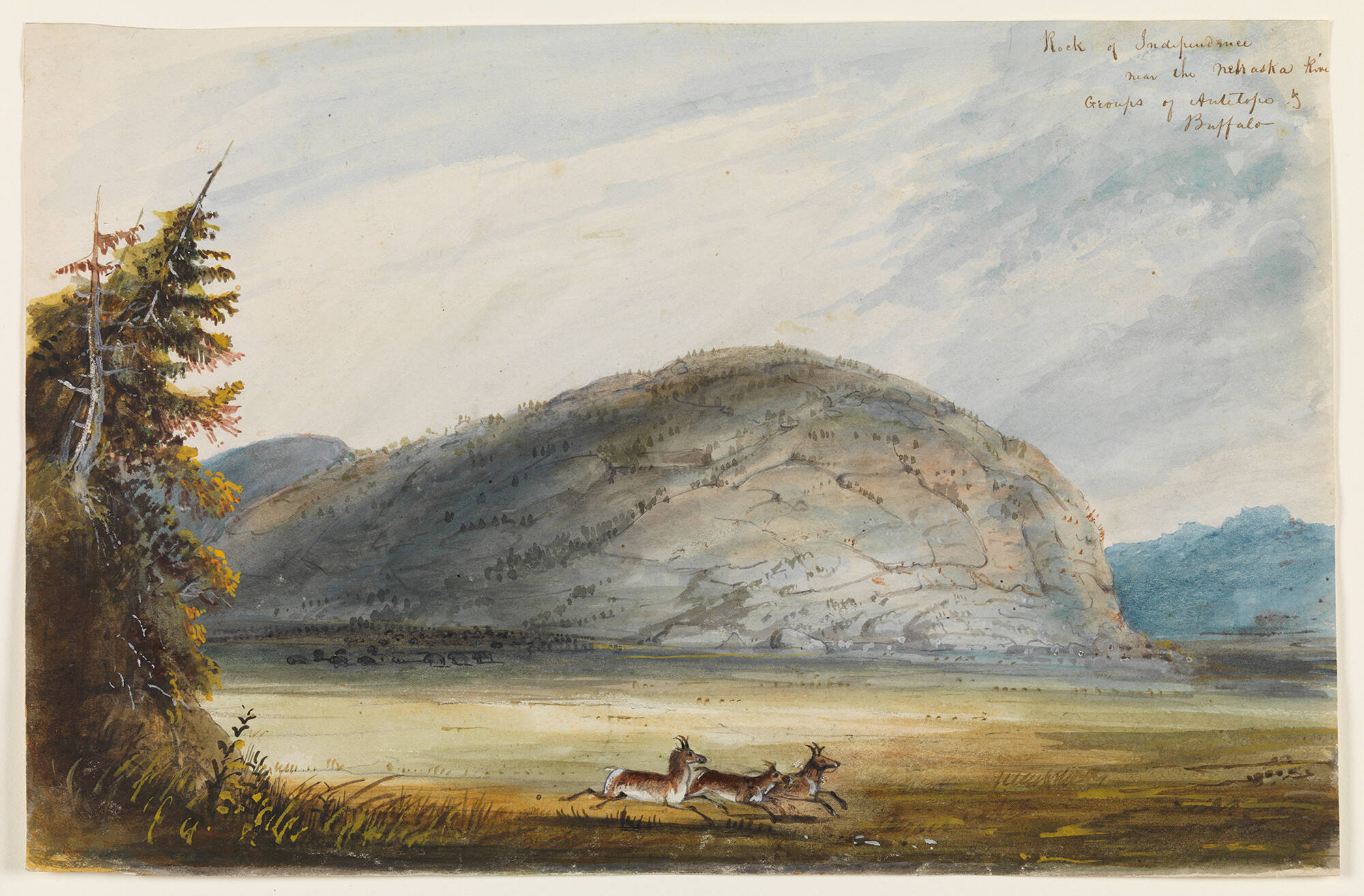 Rock of Independence near the Nebraska River – Groups of Antelope and Buffalo