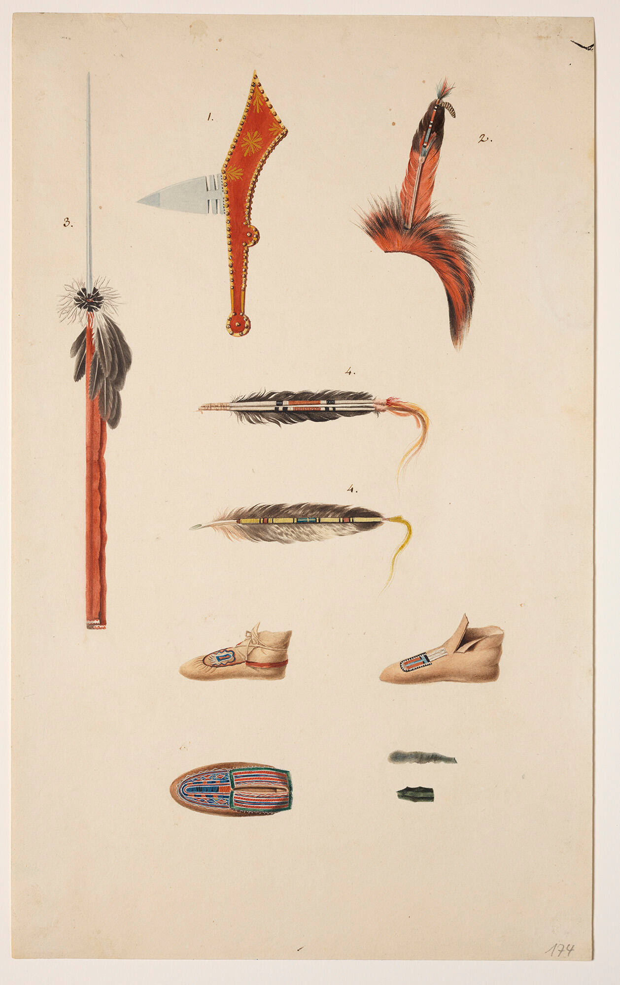 Artifacts (10 sketches: moccasins, feather ornaments)