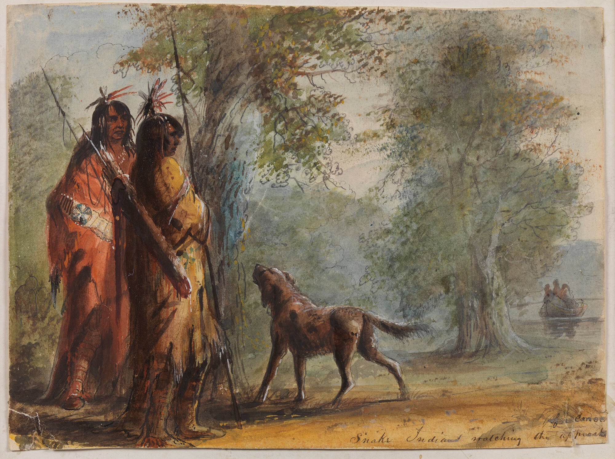 Snake Indians Watching the Approach of a Canoe