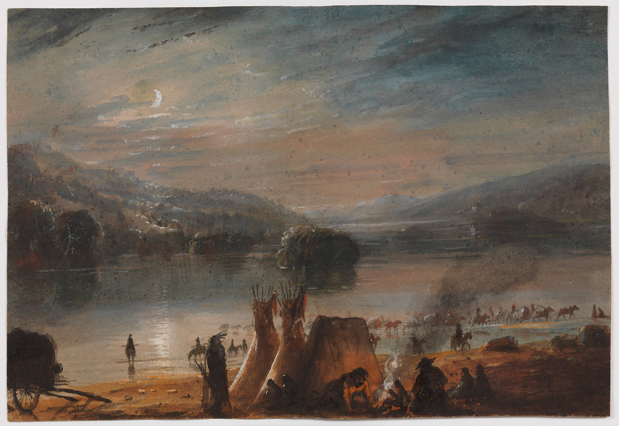 Crossing the River by Moonlight Making Camp