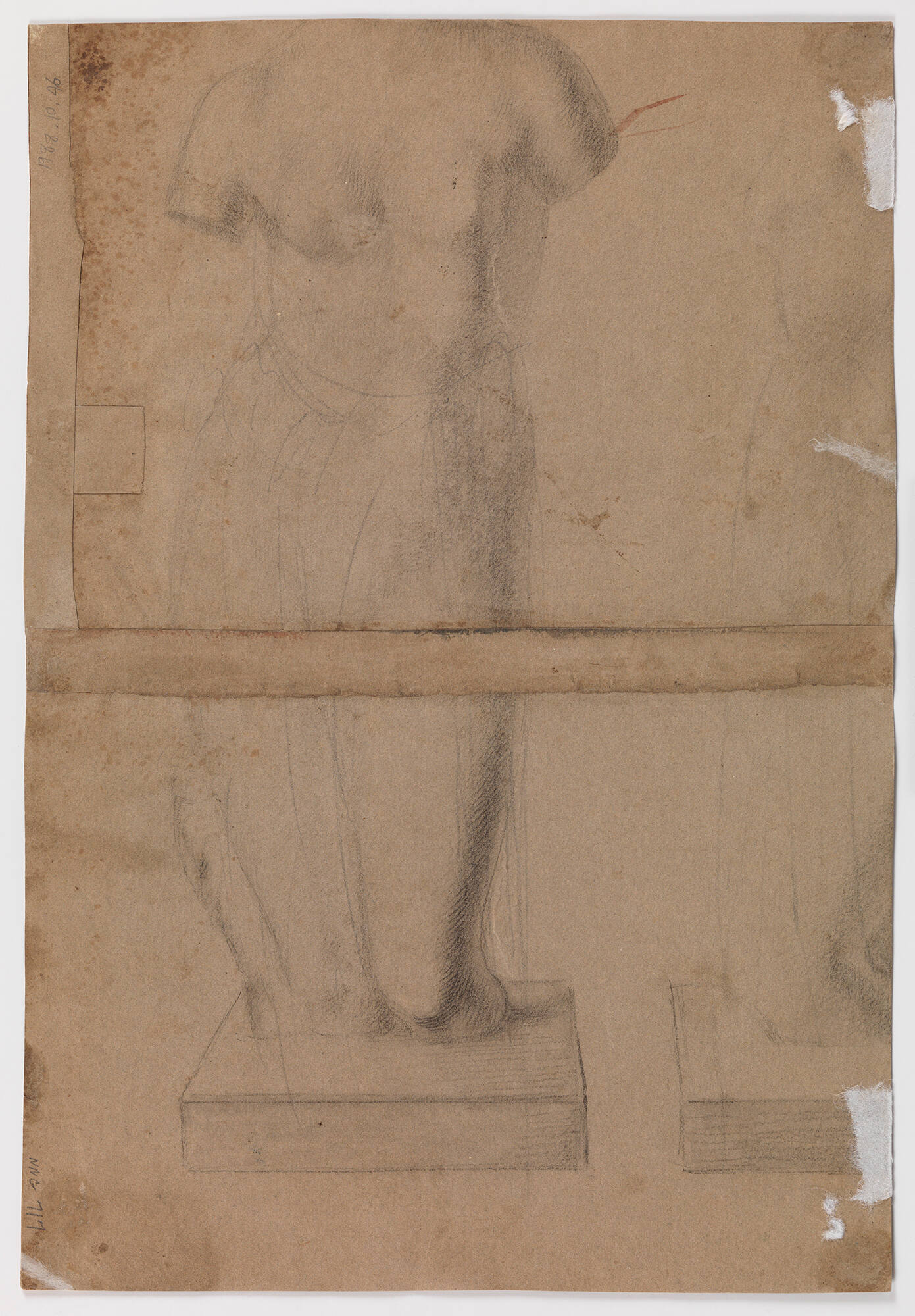 Untitled (sketch of a statue, no head, truncated arms and truncated at knees)