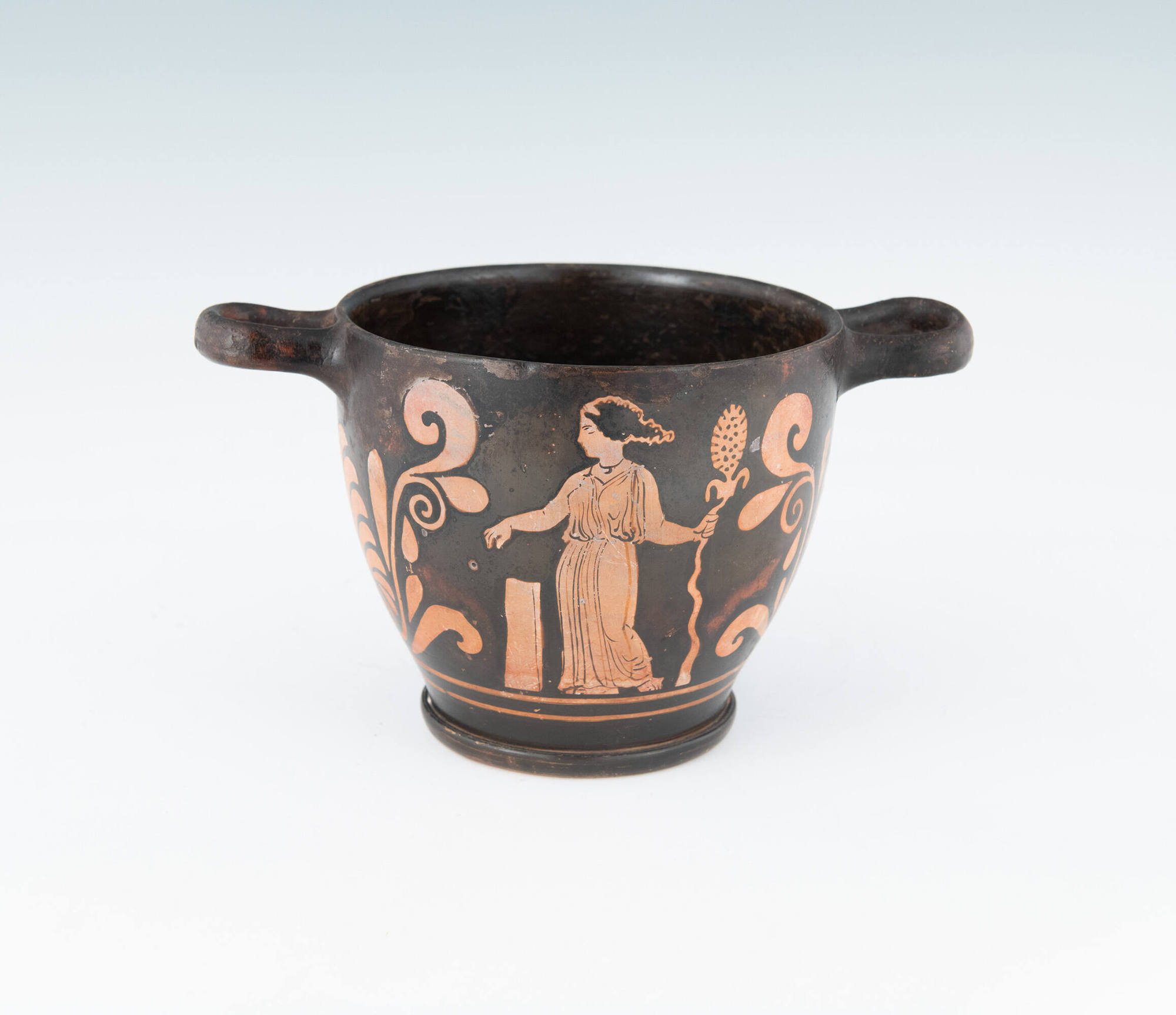 Red-Figure Skyphos (handled wine cup) with Youth Holding a Strigil