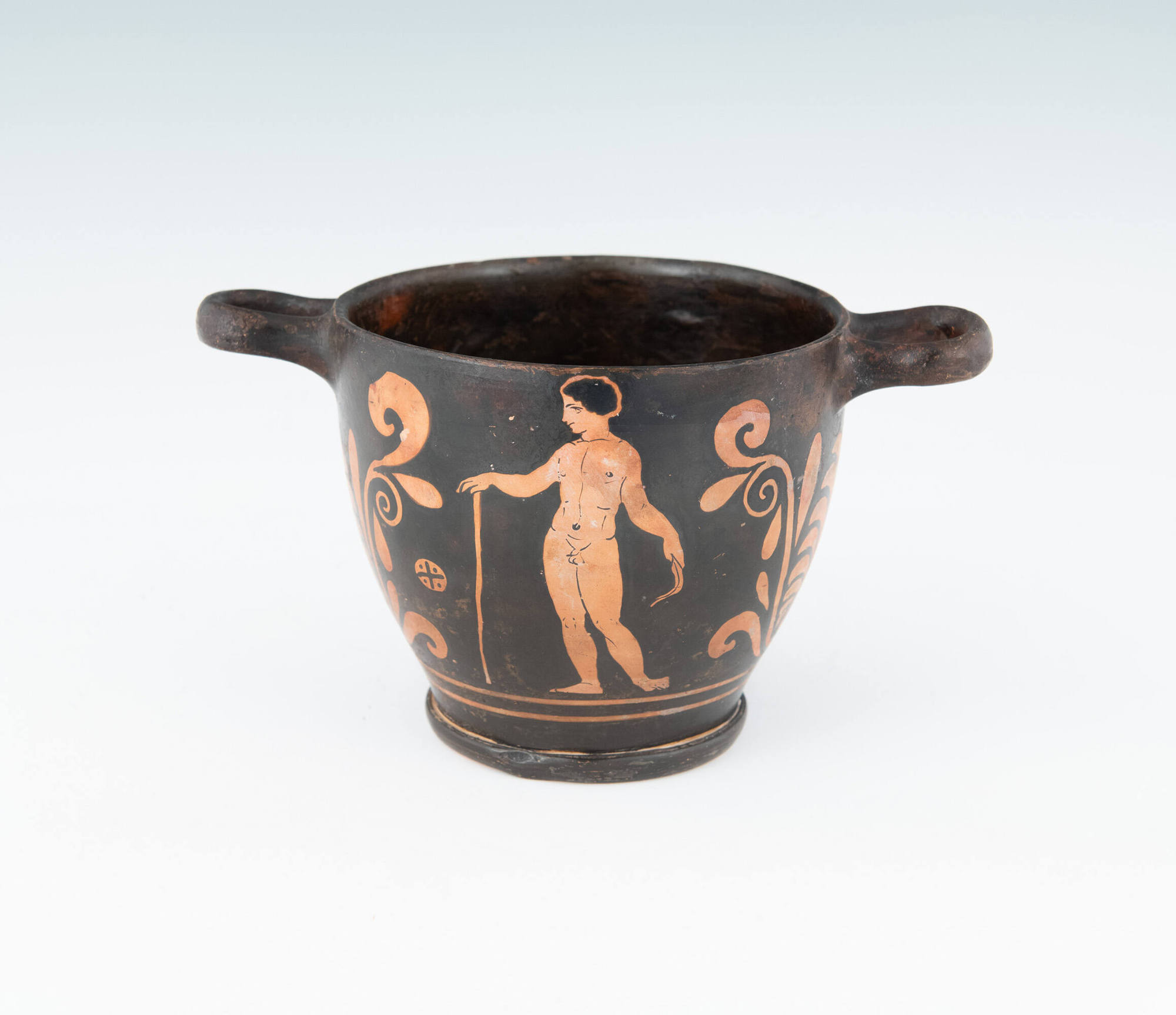 Red-Figure Skyphos (handled wine cup) with Youth Holding a Strigil